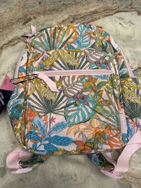 New Vera Bradley monstera Floral Tropical Quilted Backpack small Pink